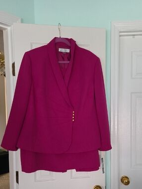 Tahari Magenta Shawl-Collar Blazer And Skirt